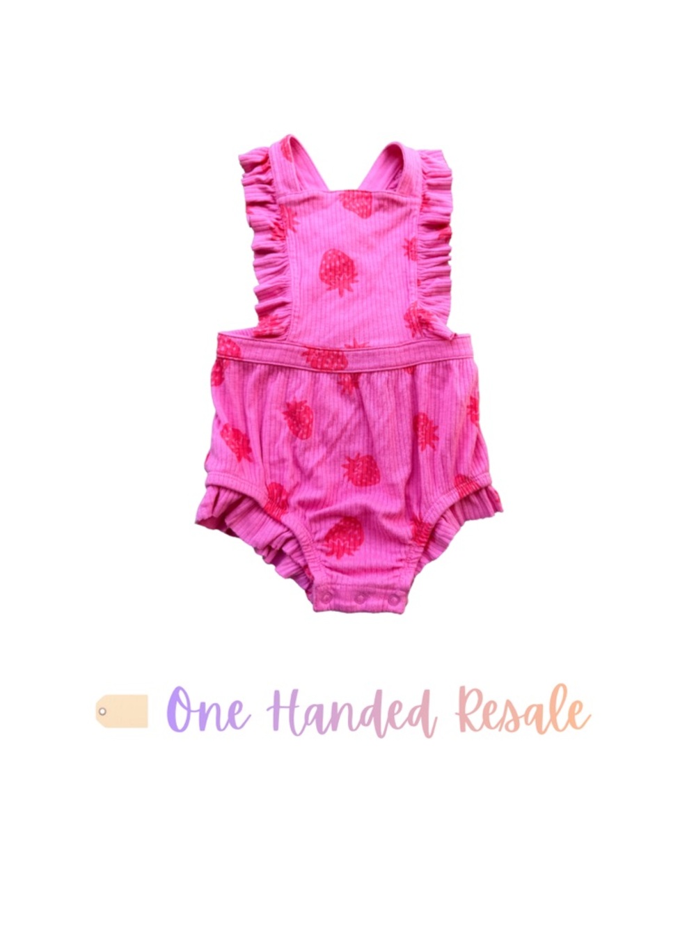 🍓 Cat & Jack Bright Pink Ruffle Bodysuit Onesie Romper w/ Strawberry Print 12M